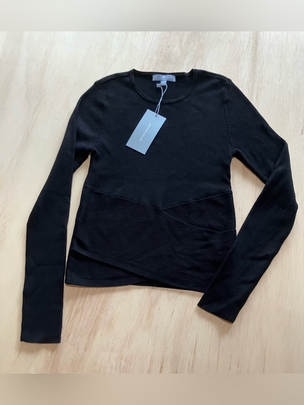 Antonio Melani Ribbed Knit Black Long Sleeve Top Women’s Small NWT